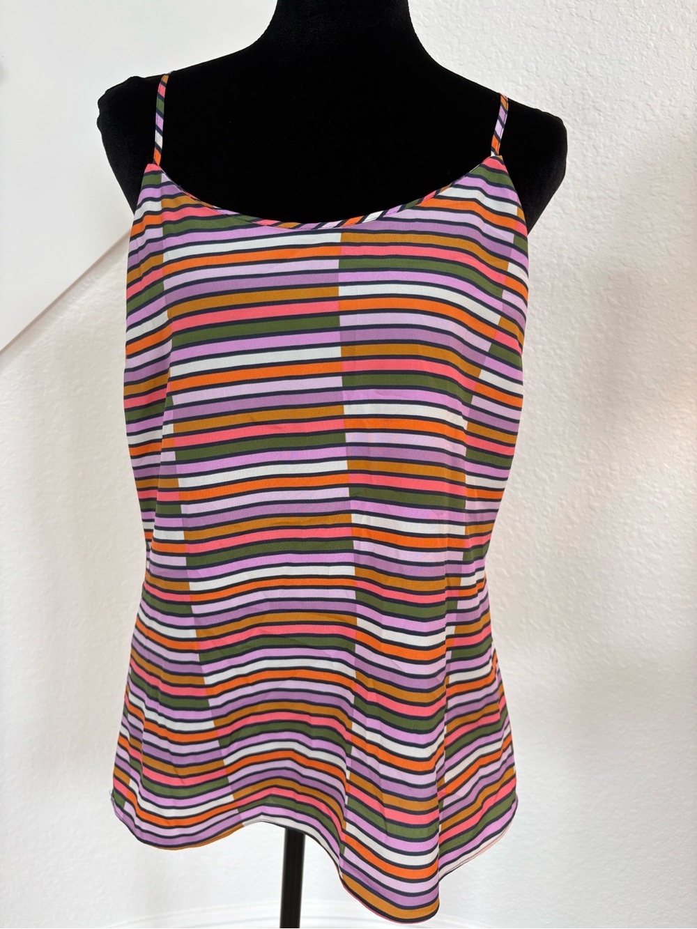 J. Crew Striped Spaghetti-Strap Camisole in Pink, Green & Orange